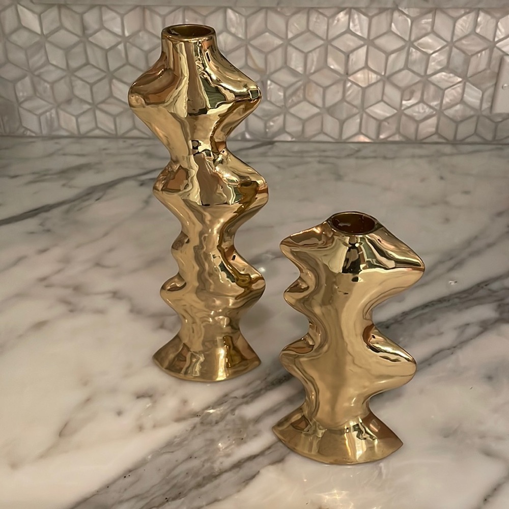 Pair of CB2 brass candleholders